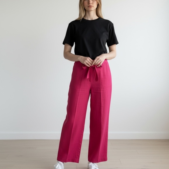 Michael Simon NY Barbiecore Pink Wide Leg Pants &‎ Waist Tie P/S - Picture 1 of 12